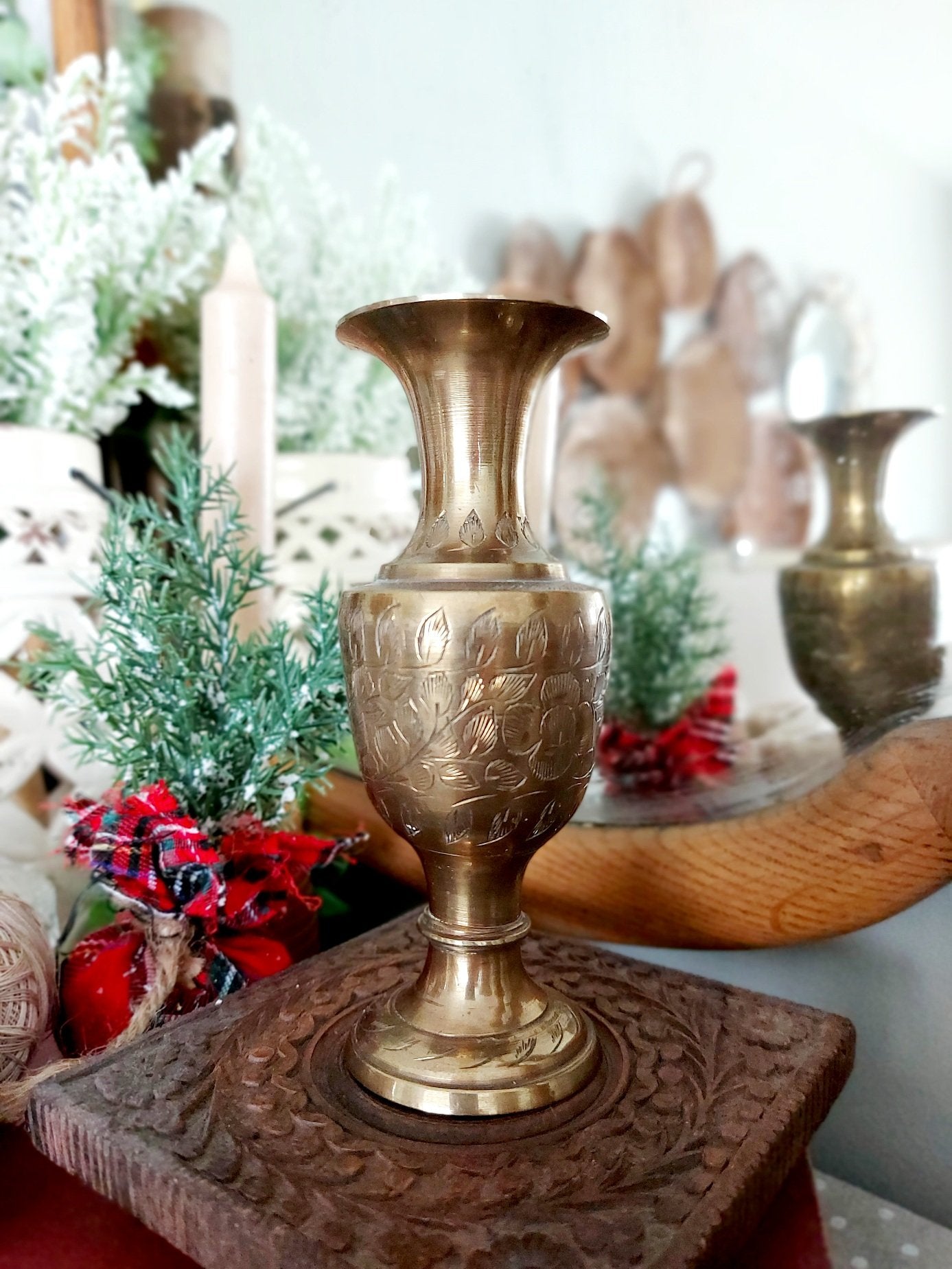 Brass etched vase - 1