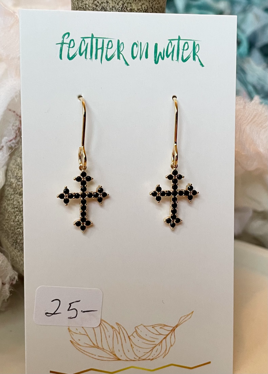 Black Cross Earrings - 1