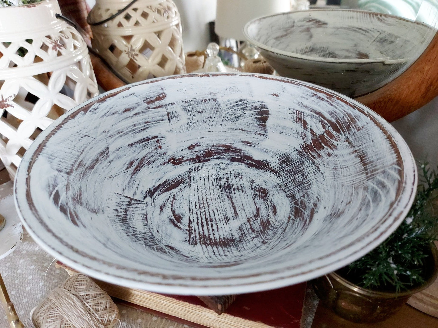 White Distressed Wooden bowl - 3