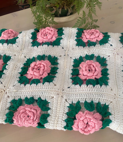 Granny Square Crochet Rosette Afghan - 1