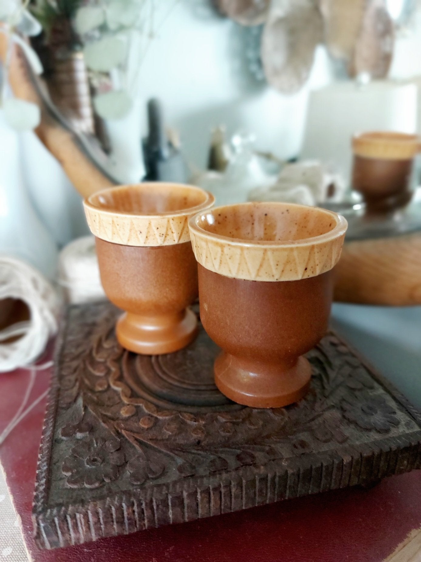 Pair Brown Egg Cups - 1