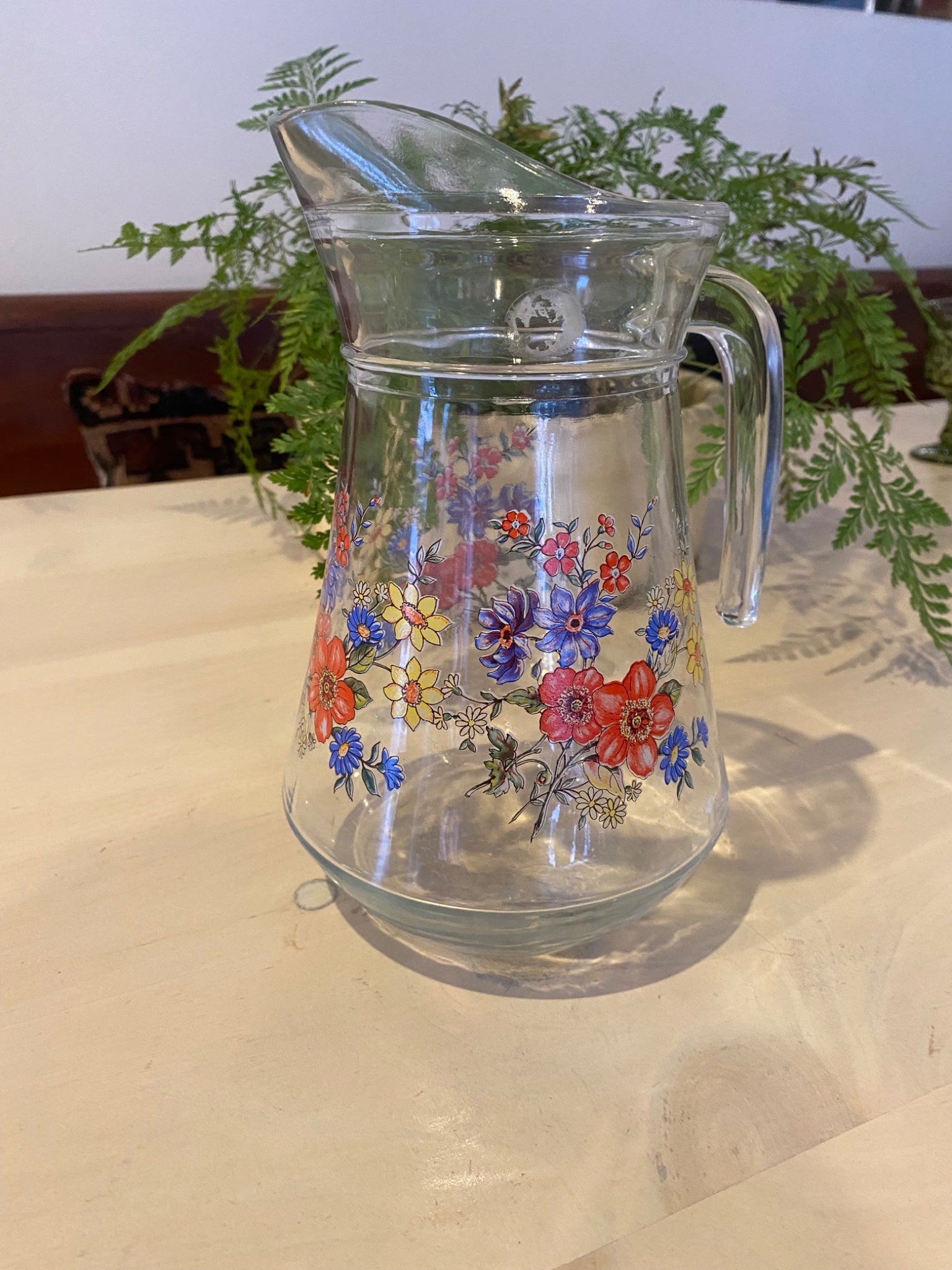 Vintage Floral Glass Pitcher - 1