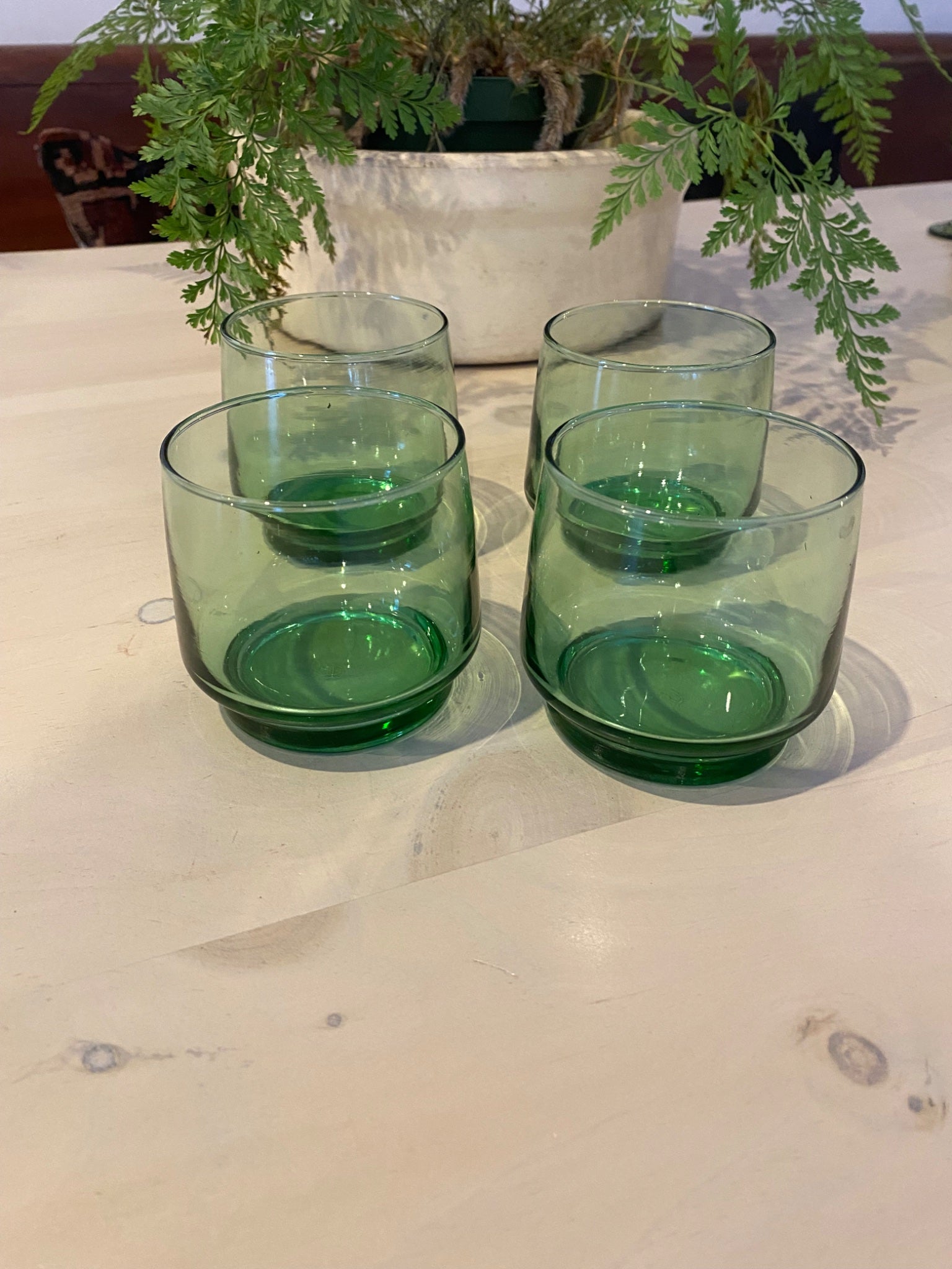 Vintage Smoke Green Lowball tumblers - 1