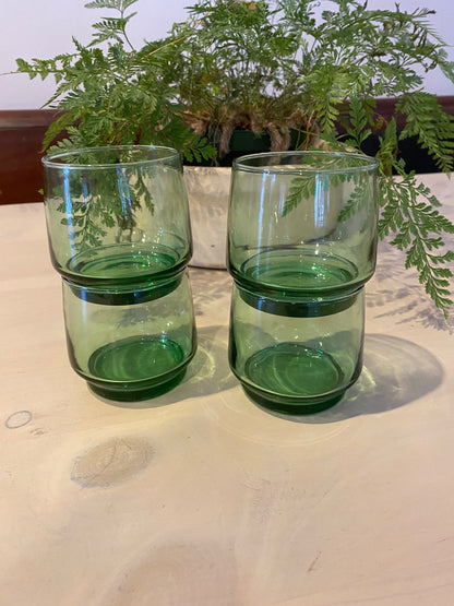 Vintage Smoke Green Lowball tumblers - 2