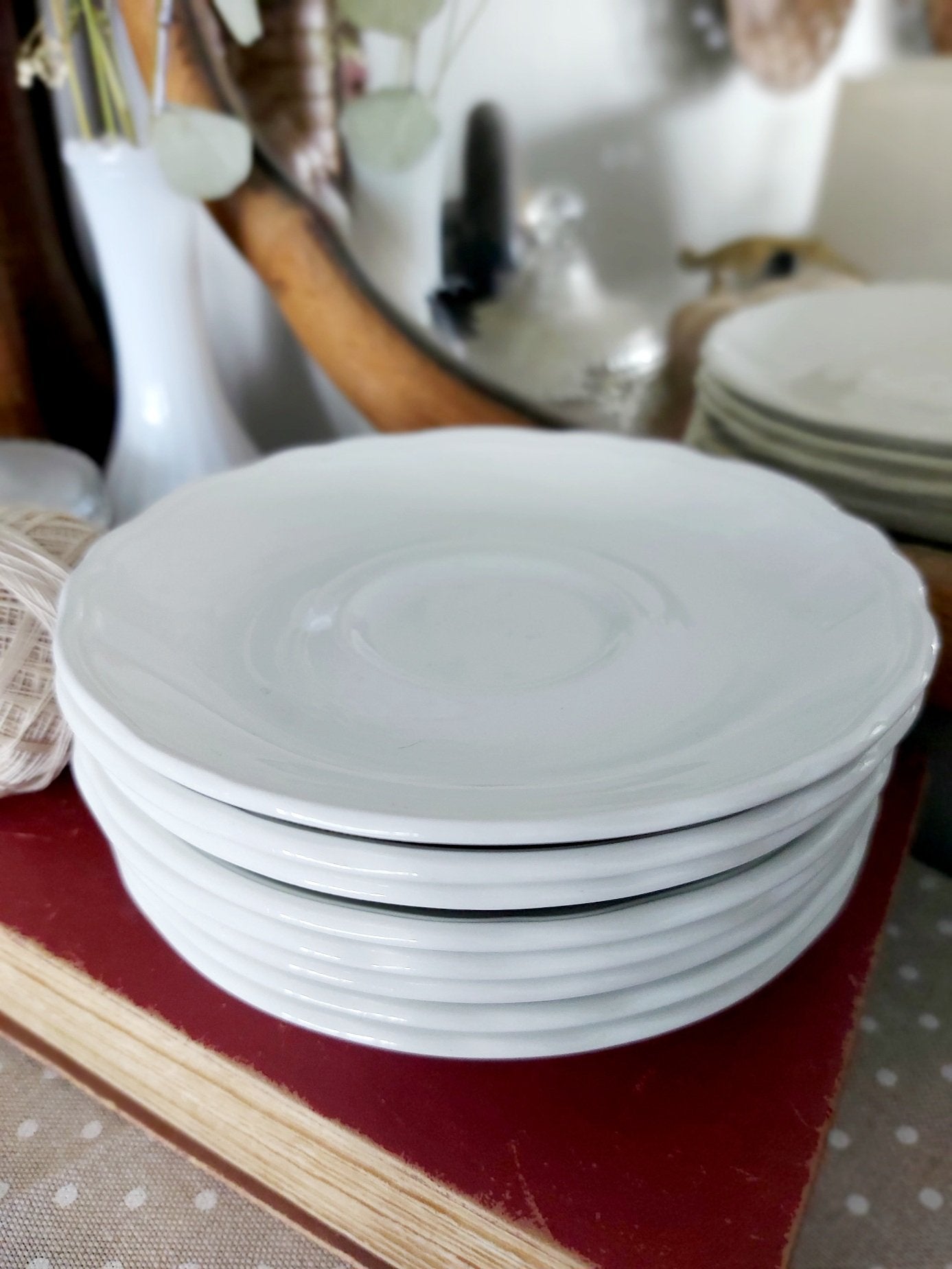 Ironstone white plate stack - 2