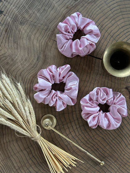 the baby pink satin upcycled scrunchie  - 1