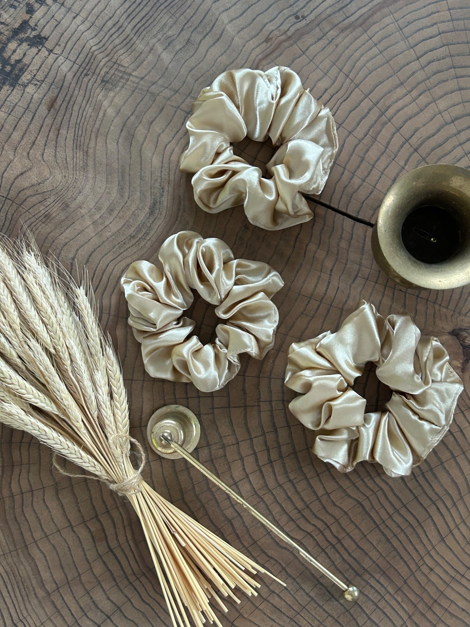 the gold satin upcycled scrunchie  - 1