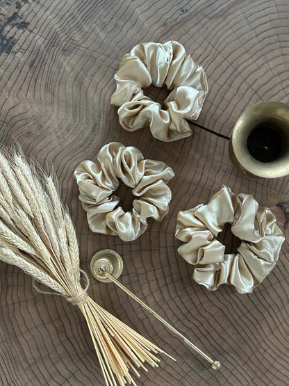 the gold satin upcycled scrunchie  - 1
