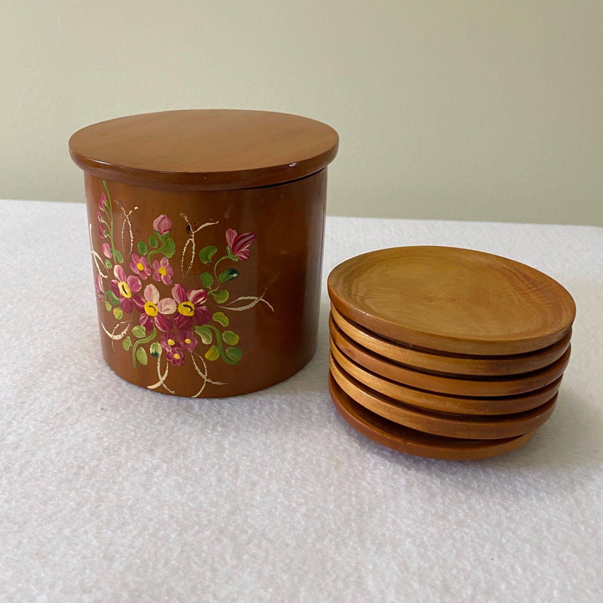 Hand-Painted Wooden Coaster Set  - 1