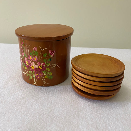Hand-Painted Wooden Coaster Set  - 1
