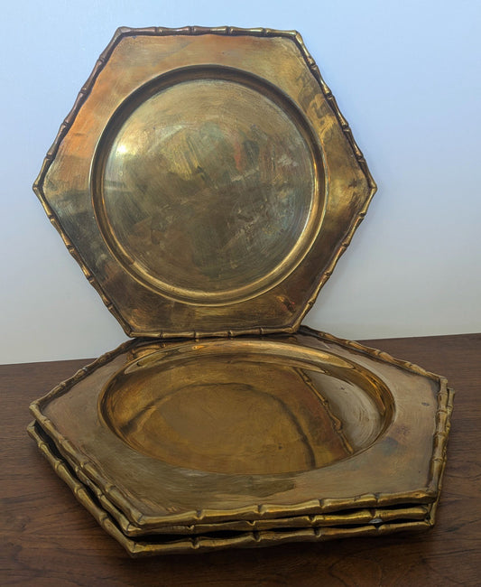 Vintage Brass Tray/Plate Bamboo   - 1