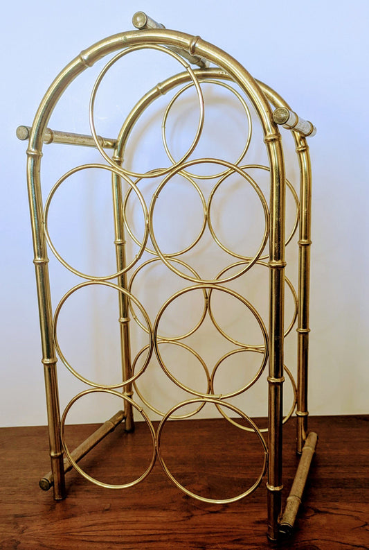 Vintage Brass Bamboo Wine/Bottle Rack  - 1