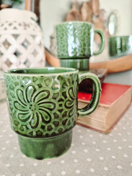 Pair vintage green mugs