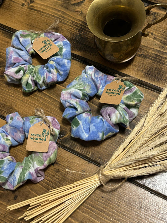 the upcycled lilac floral scrunchie