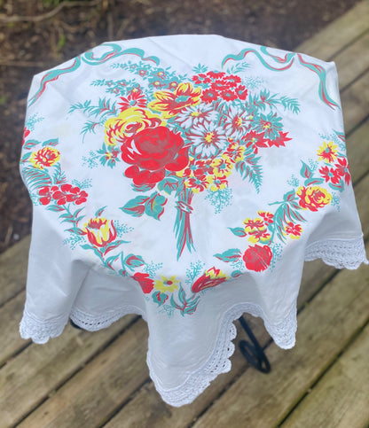 Vintage floral cotton tablecloth