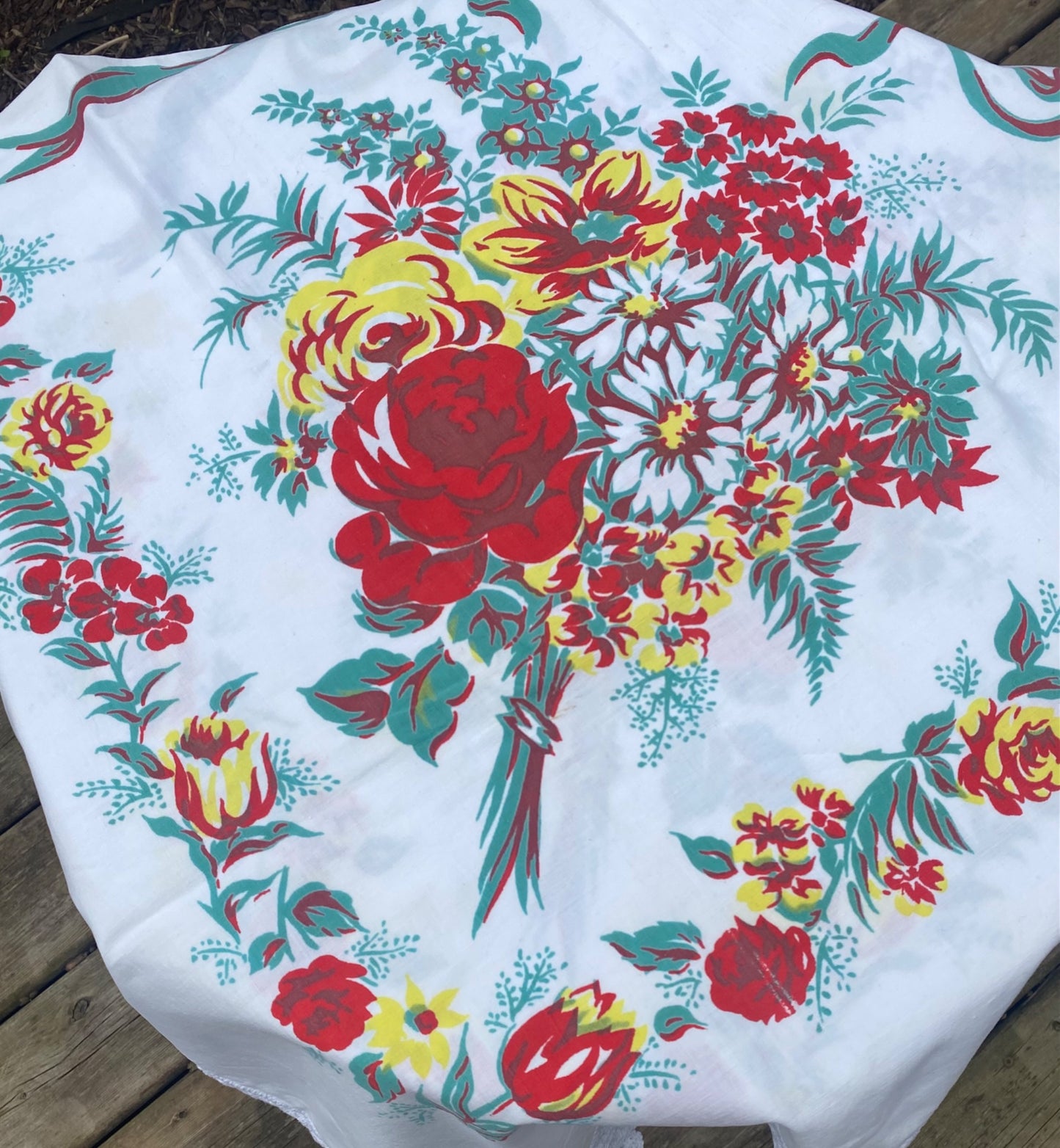 Vintage floral cotton tablecloth