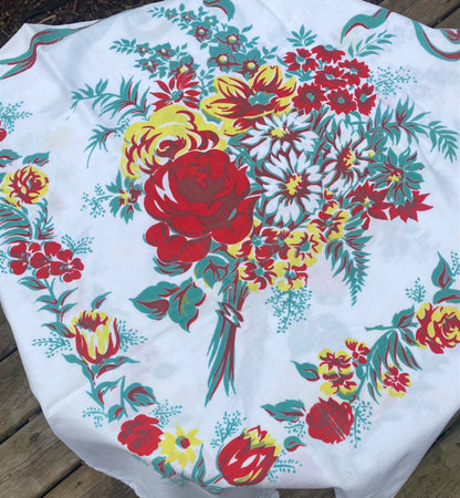 Vintage floral cotton tablecloth