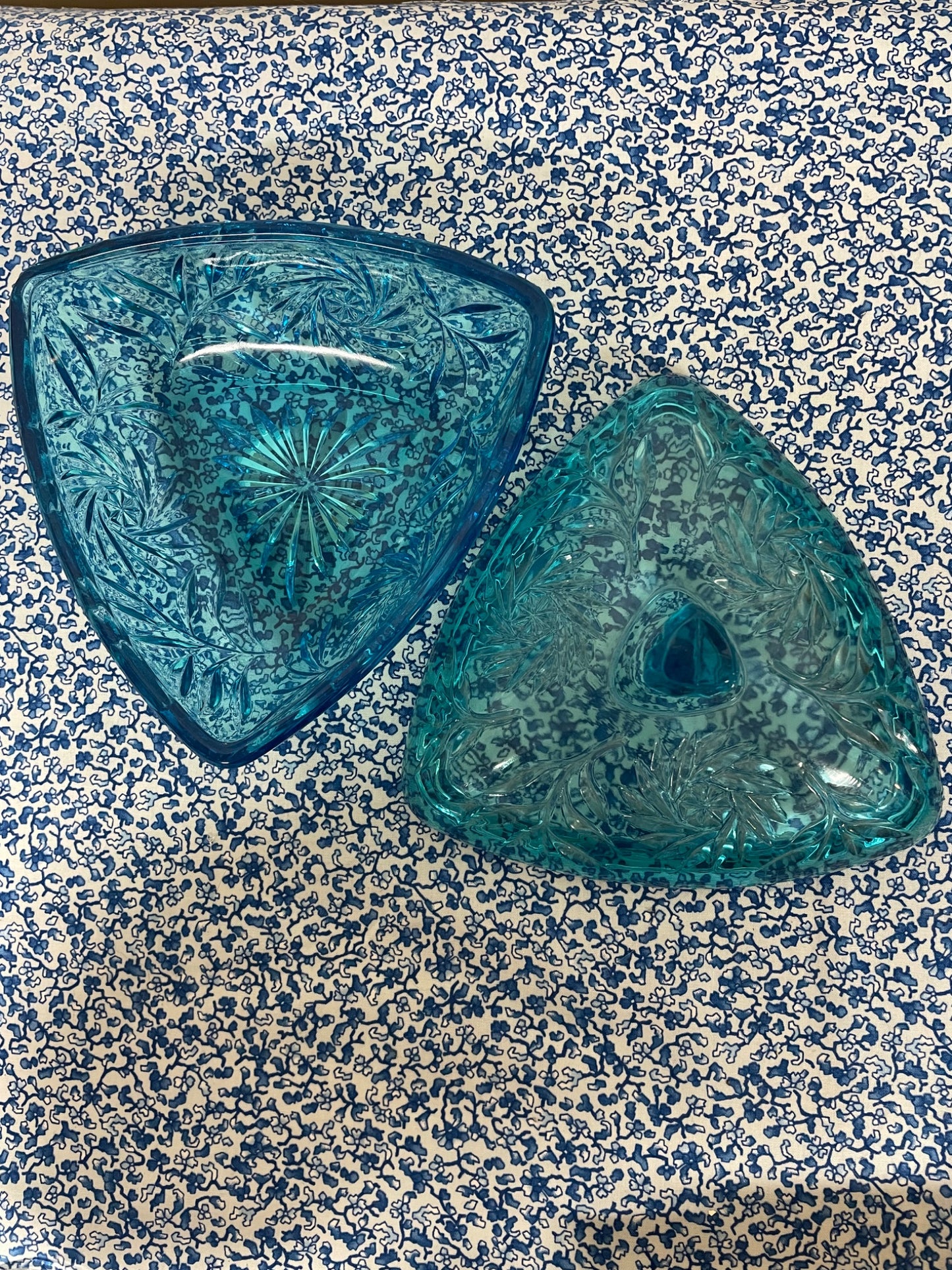 blue glass candy dish