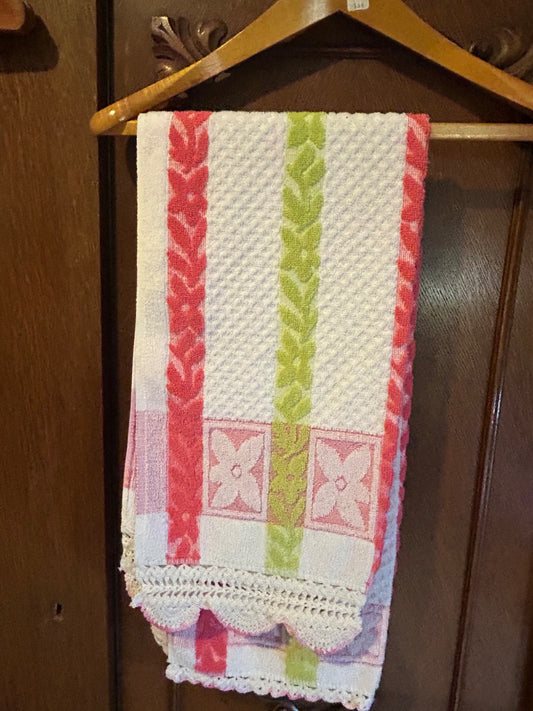 Pink green striped towel