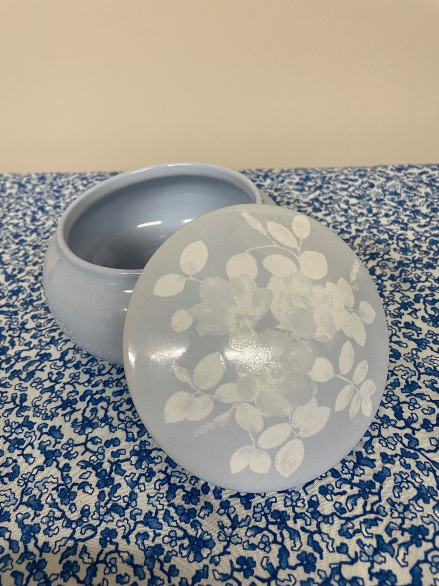 ceramic light blue floral trinket dish