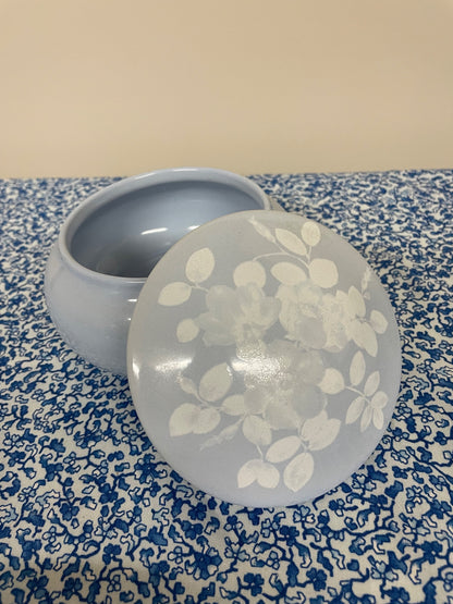 ceramic light blue floral trinket dish