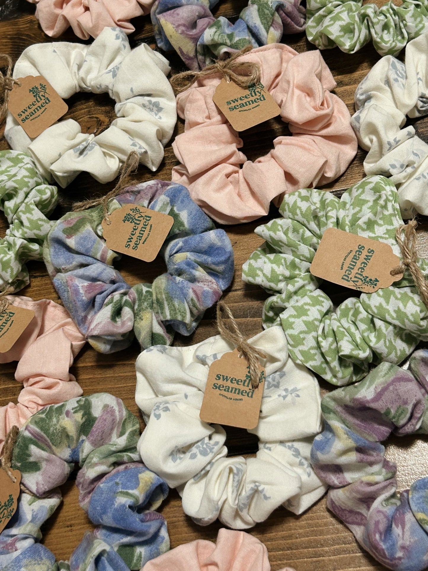 the upcycled lilac floral scrunchie