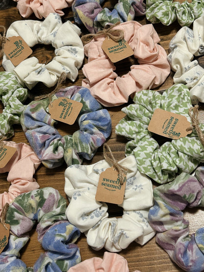 the upcycled lilac floral scrunchie