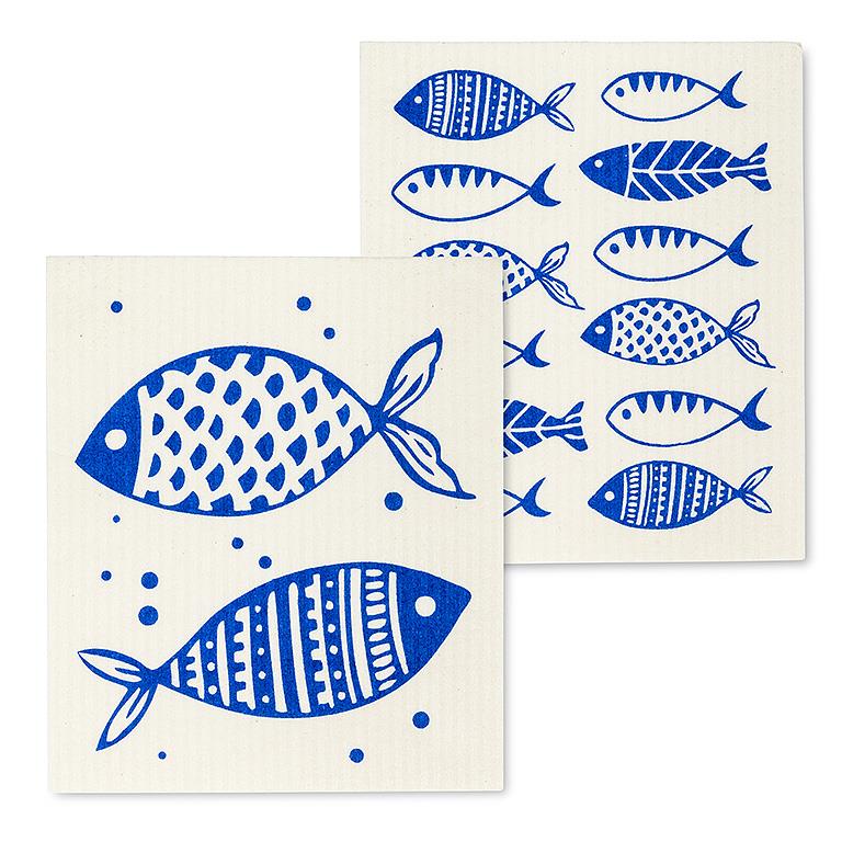 Simple Blue Fish Dishcloths