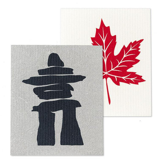 Inukshuk & Maple Leaf Dishcloths. Set of 2