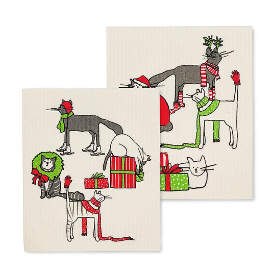 S/2 Holiday Cats Dishcloths