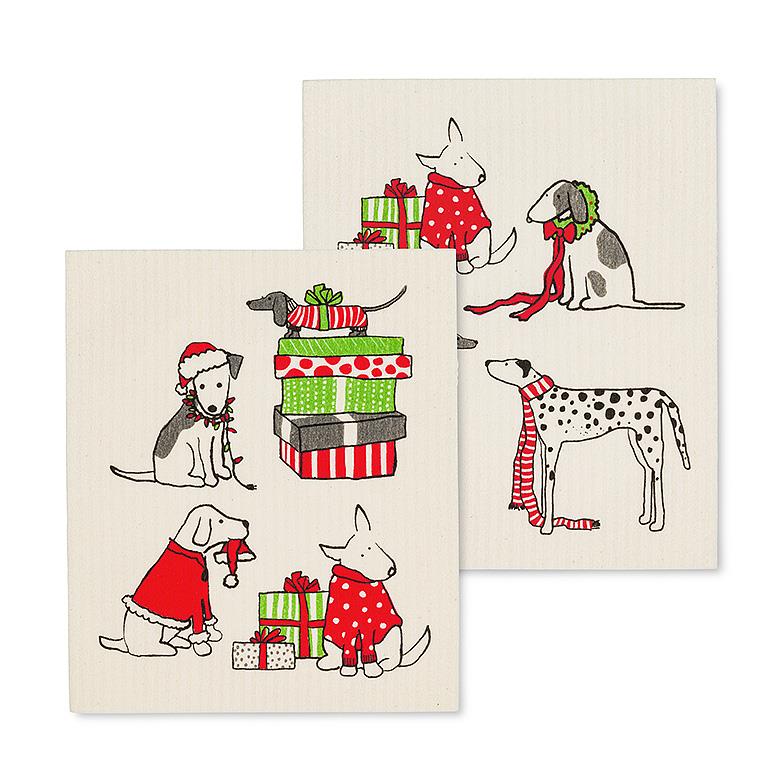 S/2 Holiday Dogs Dishcloths