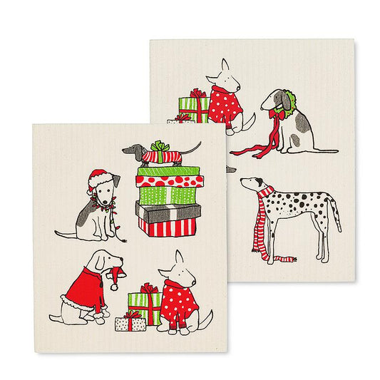 S/2 Holiday Dogs Dishcloths