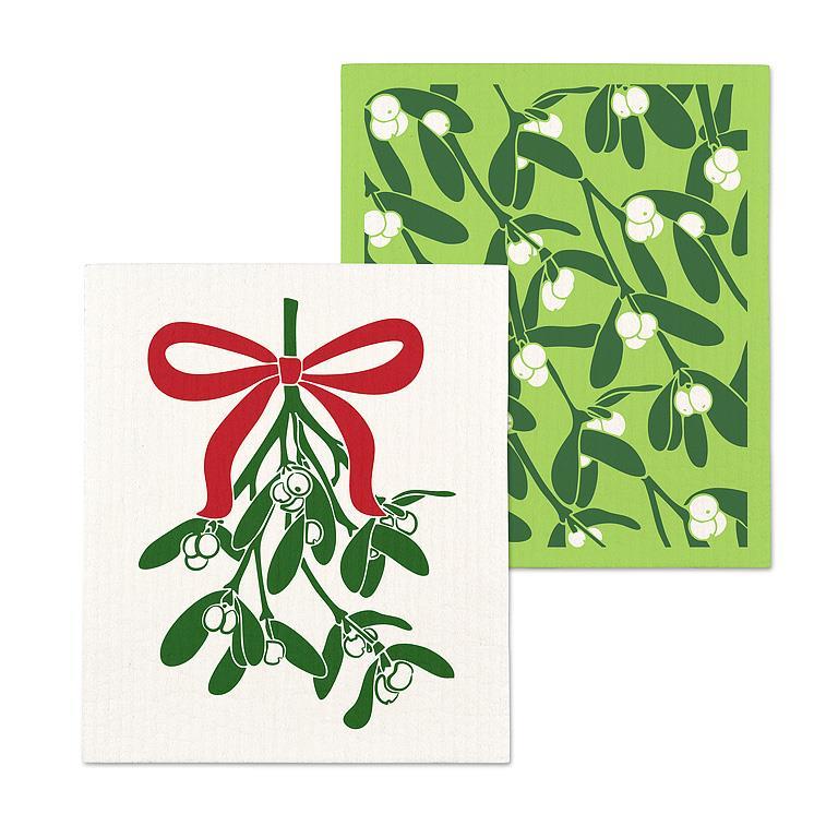 Mistletoe & Bow Dishcloths. Set of 2
