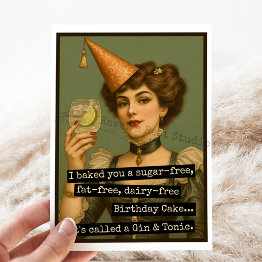 Funny Birthday Card. LARGE Gin in Hand