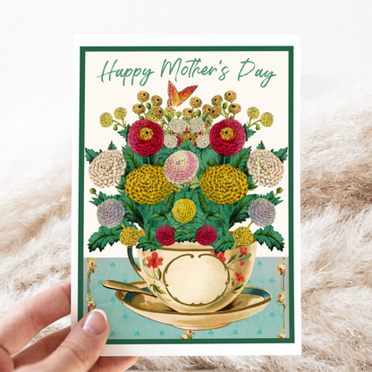 Mother's Day Card. Mums in Teacup. Happy Mother's Day.
