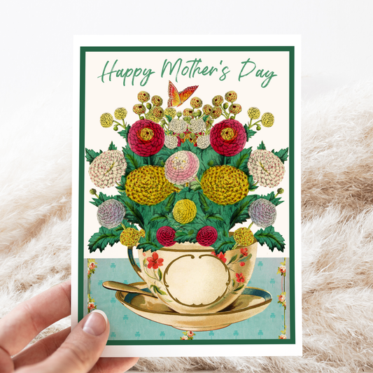 Mother's Day Card. Mums in Teacup. Happy Mother's Day.