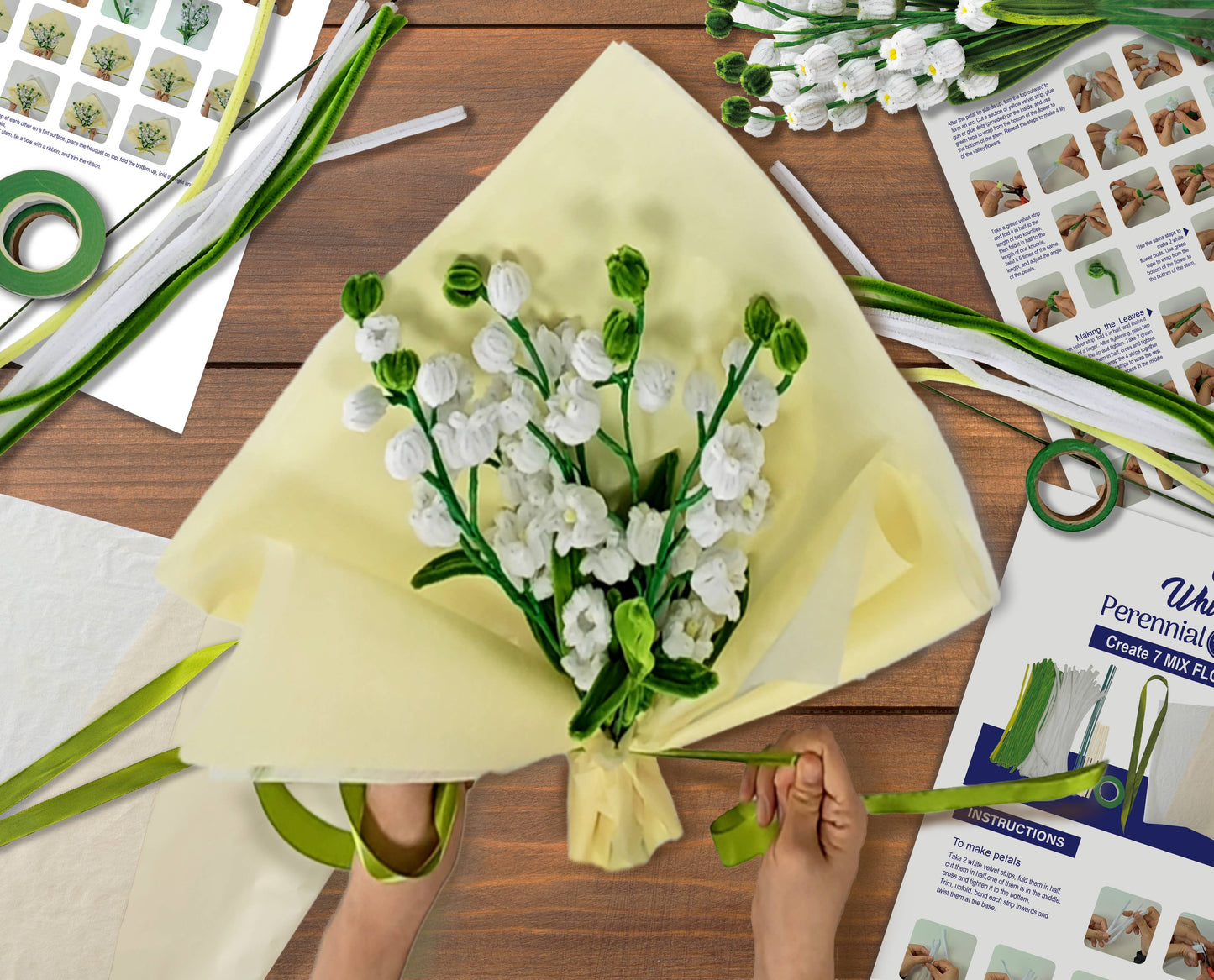 DIY Chenille Flower Bouquet Kit – White Tulip