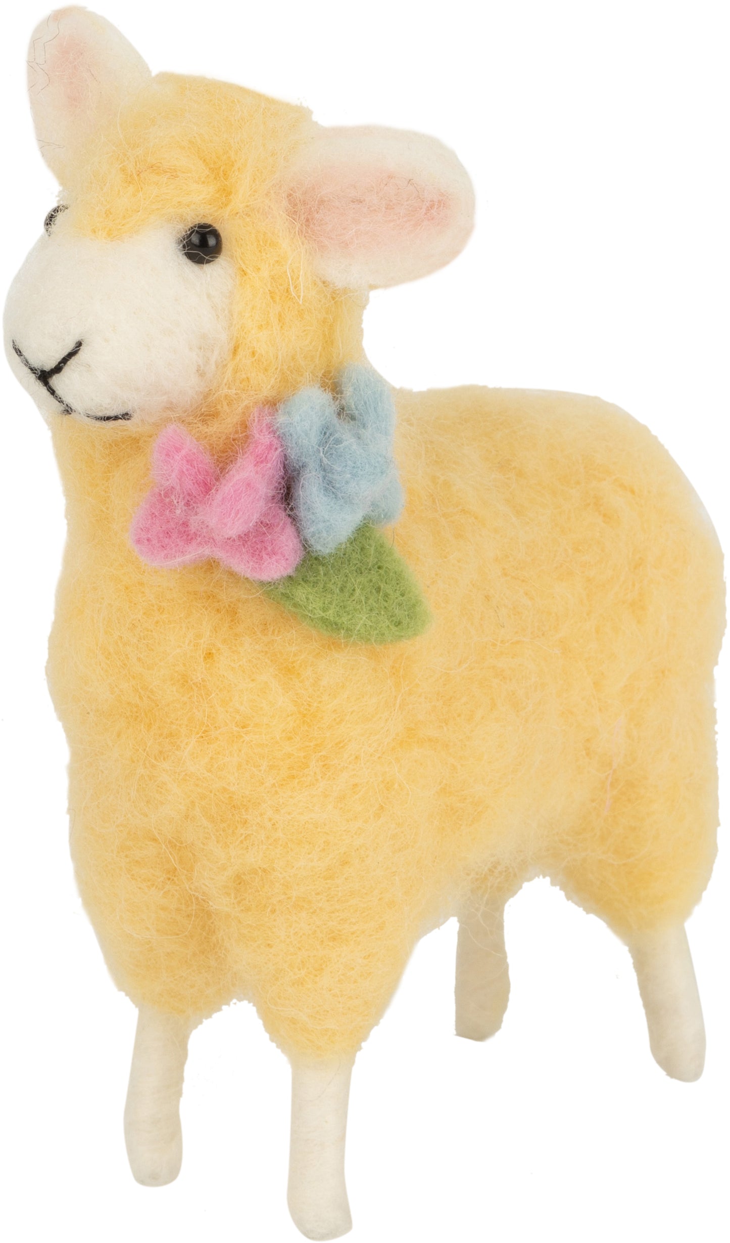 Felt sheep table piece yellow with pink flower