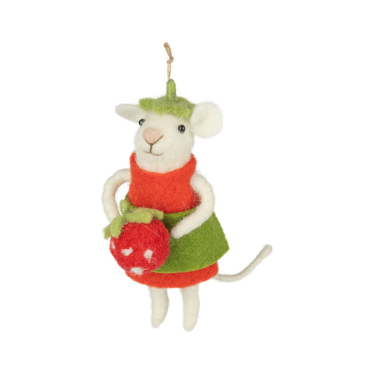 Felt Mouse in Strawberry Outfit