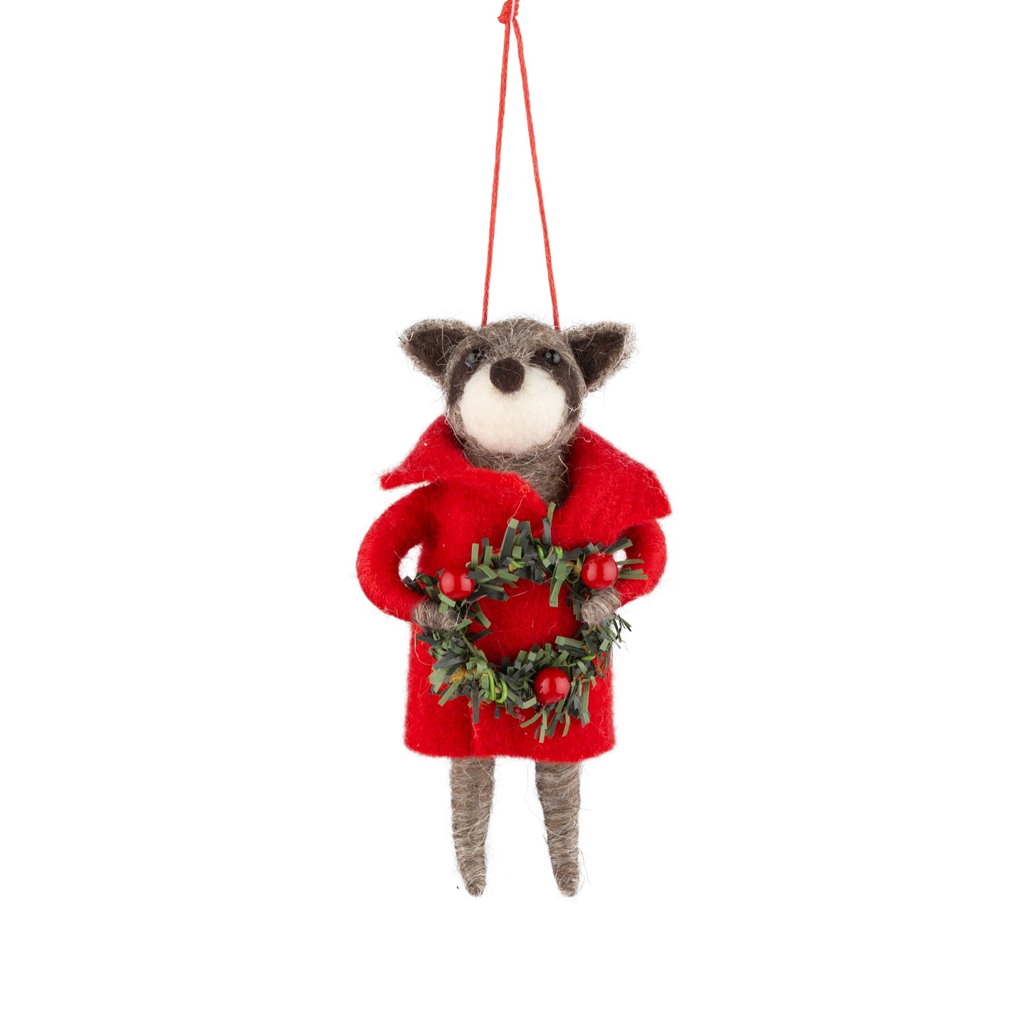 Felt Raccoon in red Jack Ornament