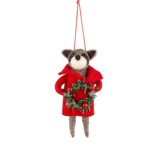 Felt Raccoon in red Jack Ornament
