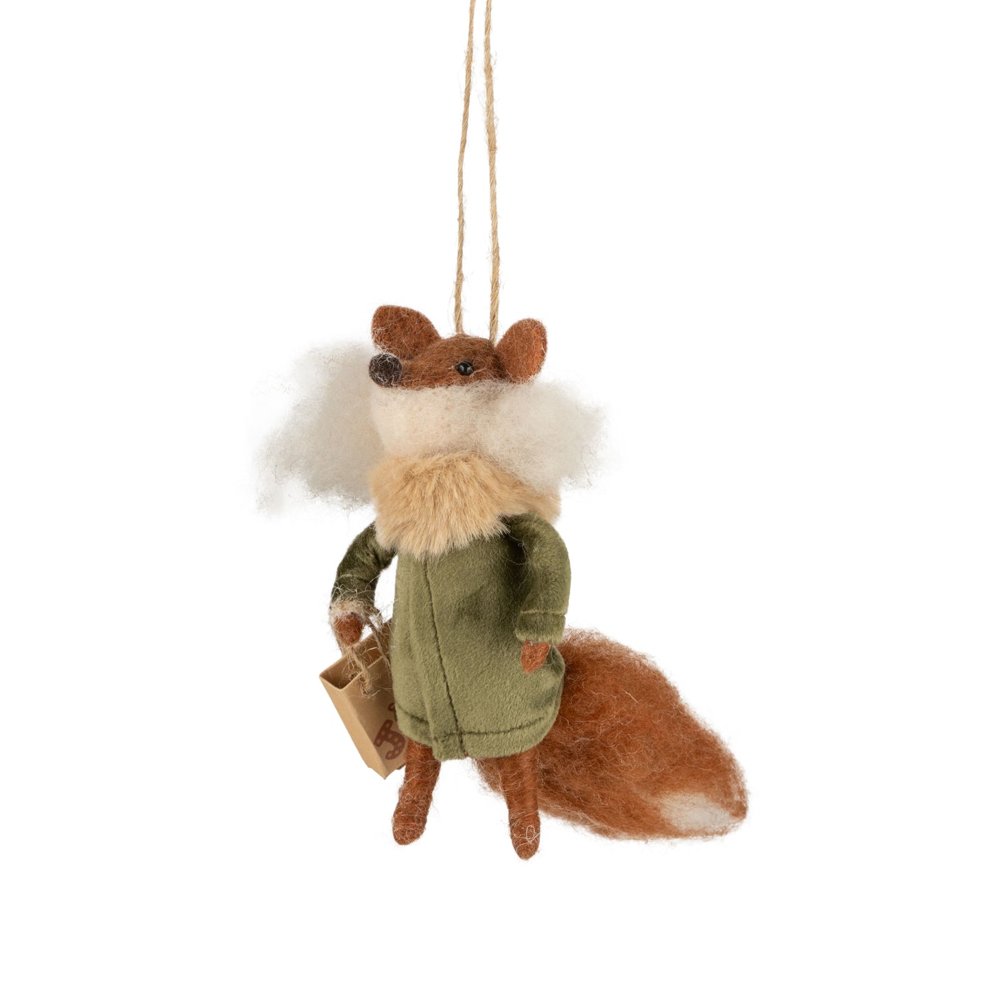 Felt fox with green coat ornament