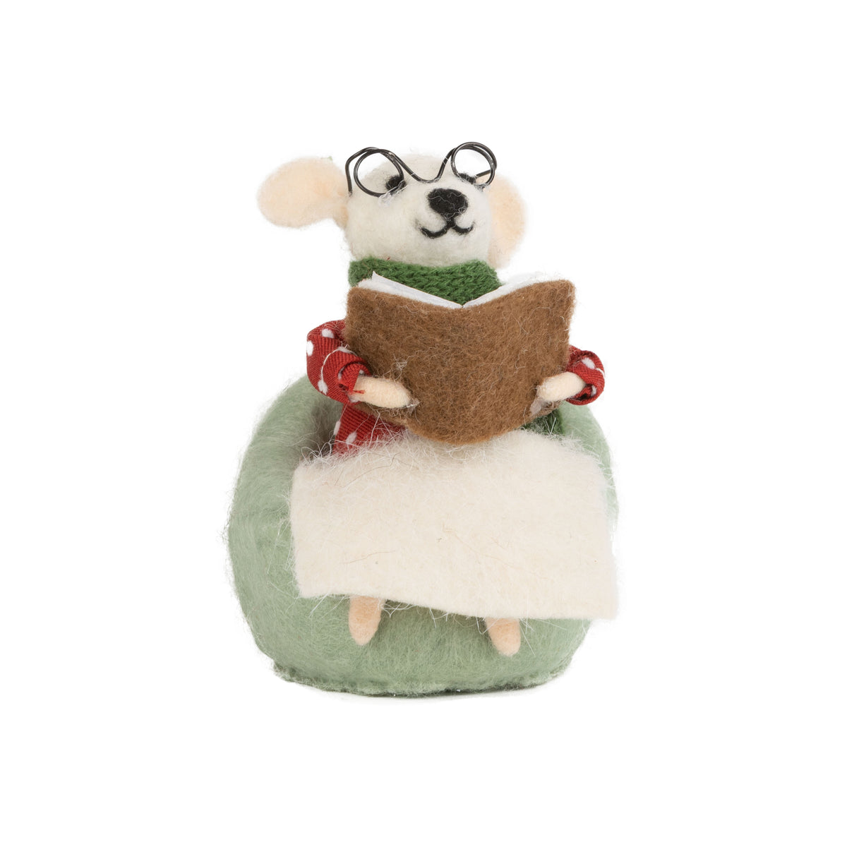 Felt mouse in chair with book