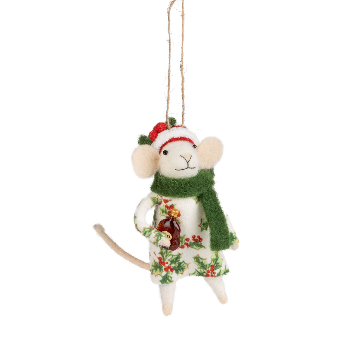 Felt mouse in holiday dress and Santa
