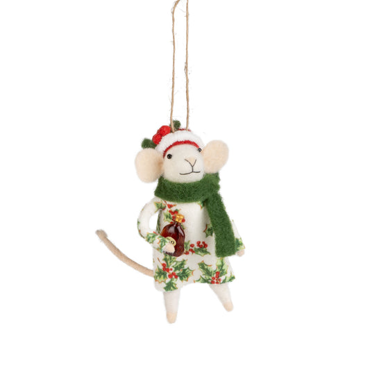 Felt mouse in holiday dress and Santa