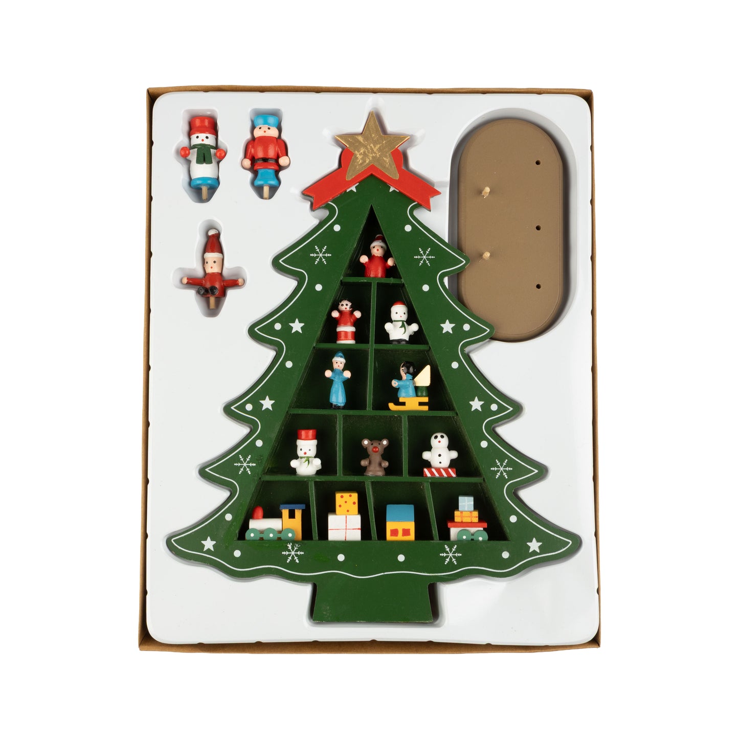 Painted wood Christmas tree table piece Green
