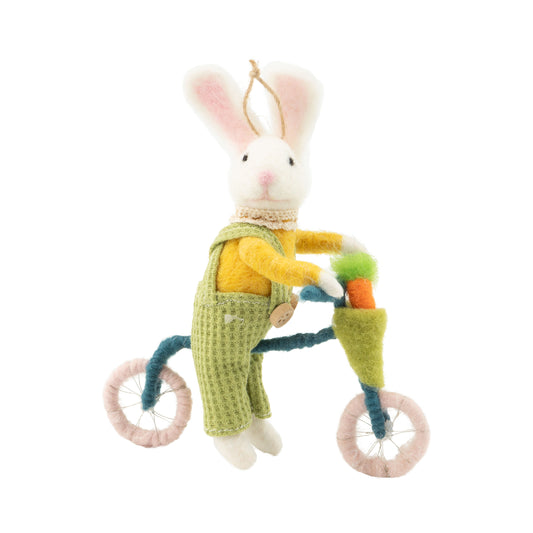 Felt bunny on bike ornament