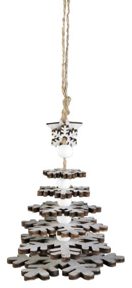 Tiered wood snowflake tree  White