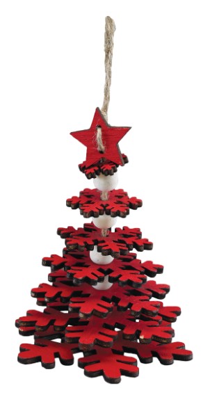 Tiered wood snowflake tree red