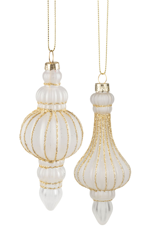 ribbed glass finials, frosted white
